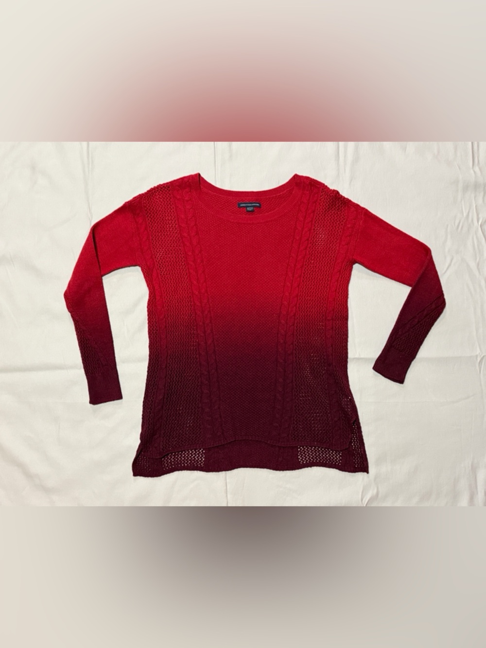 American Eagle Outfitters Red Ombre Cable Knit Crewneck‎ Sweater size XS
